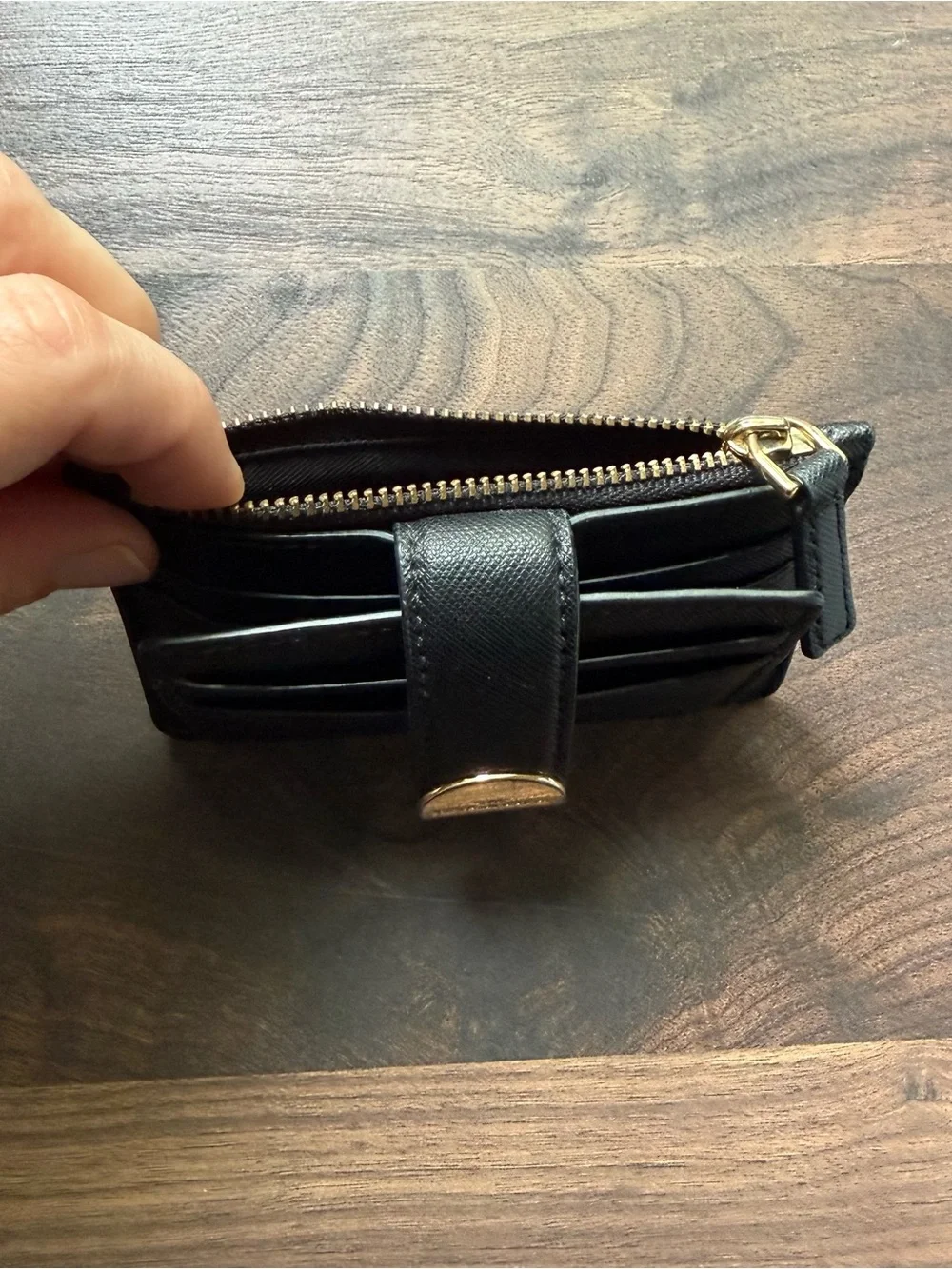 Marc Jacobs Black Saffiano Leather Wallet with Gold Tone Hardware